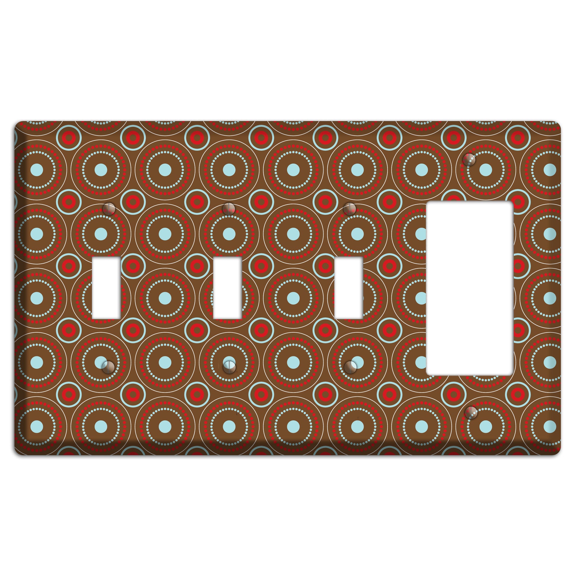 Brown with Red and Dusty Blue Retro Suzani 3 Toggle / Rocker Wallplate