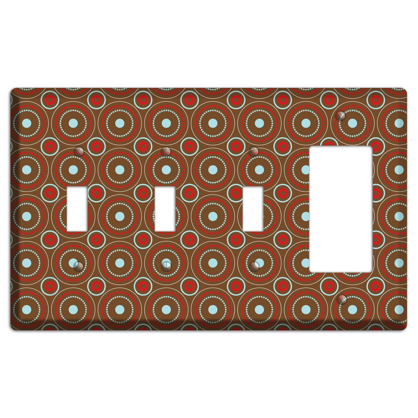 Brown with Red and Dusty Blue Retro Suzani 3 Toggle / Rocker Wallplate