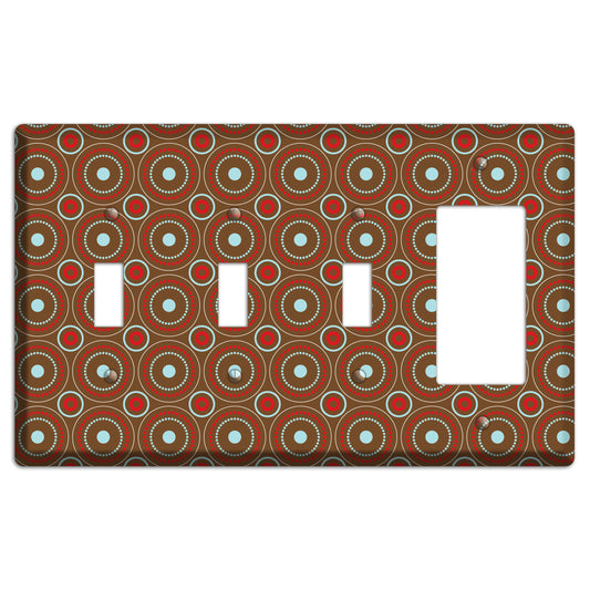 Brown with Red and Dusty Blue Retro Suzani 3 Toggle / Rocker Wallplate