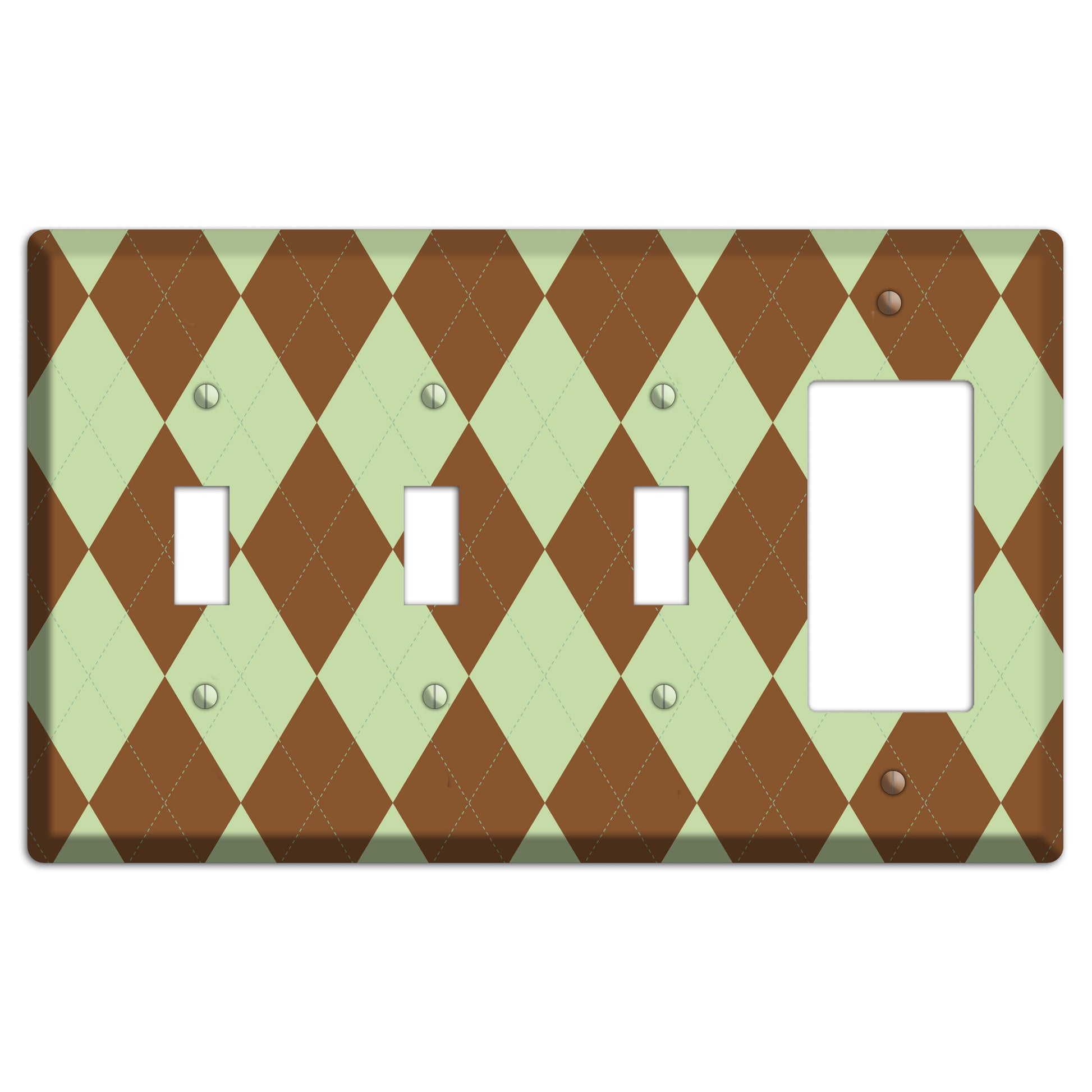 Brown and Green Argyle 3 Toggle / Rocker Wallplate