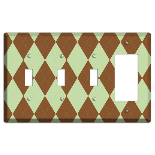 Brown and Green Argyle 3 Toggle / Rocker Wallplate