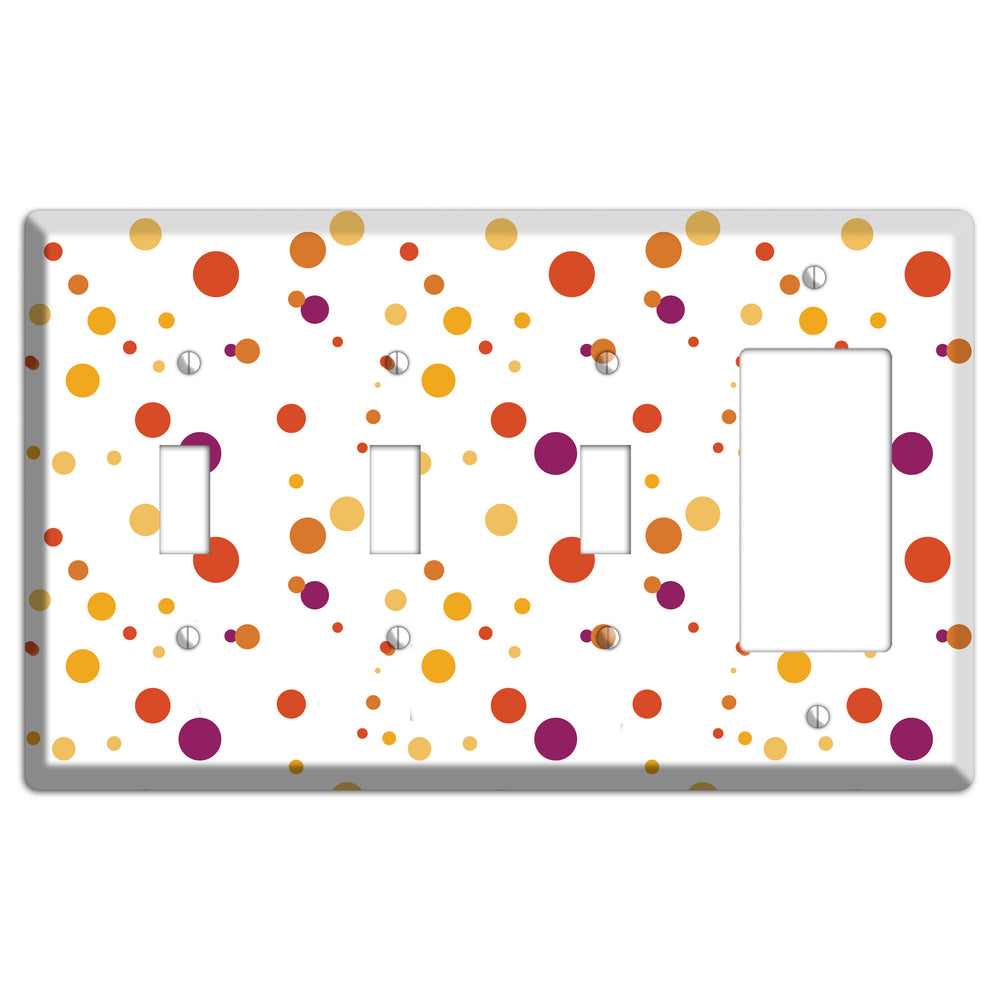 White with Multi Red and Umber Small Dots 3 Toggle / Rocker Wallplate