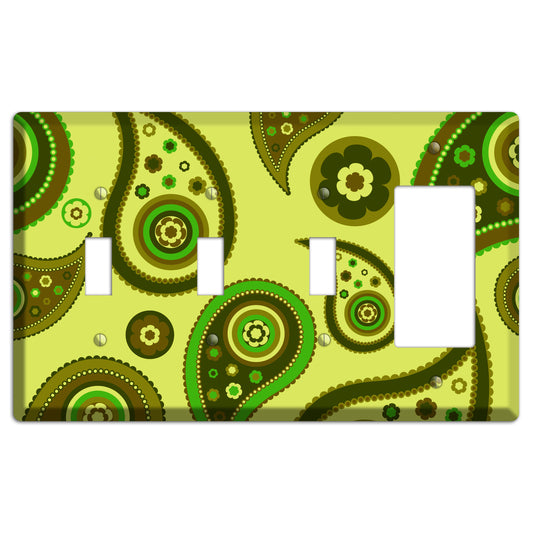 Bright Green Paisley 3 Toggle / Rocker Wallplate
