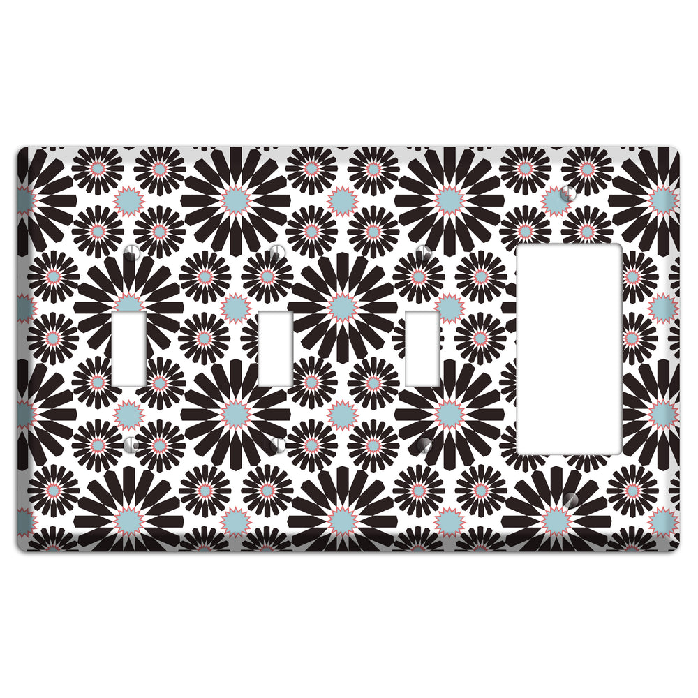 Dusty Blue Maroon Scandinavian Floral 2 3 Toggle / Rocker Wallplate