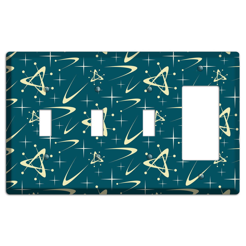 Teal and Yellow Atomic 3 Toggle / Rocker Wallplate