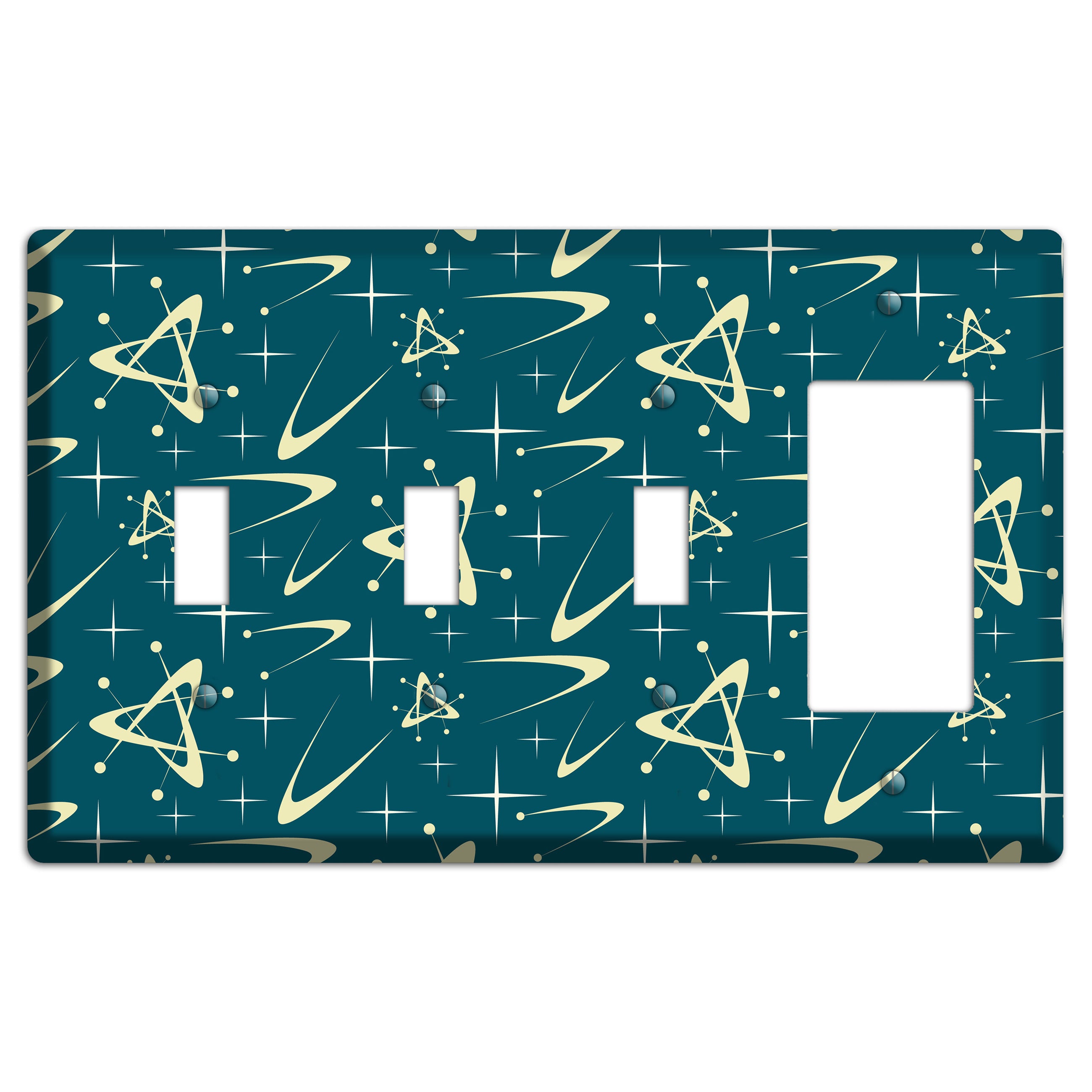 Teal and Yellow Atomic 3 Toggle / Rocker Wallplate