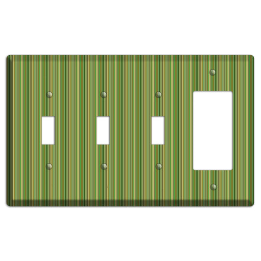 Multi Green Vertical Stripes 3 Toggle / Rocker Wallplate