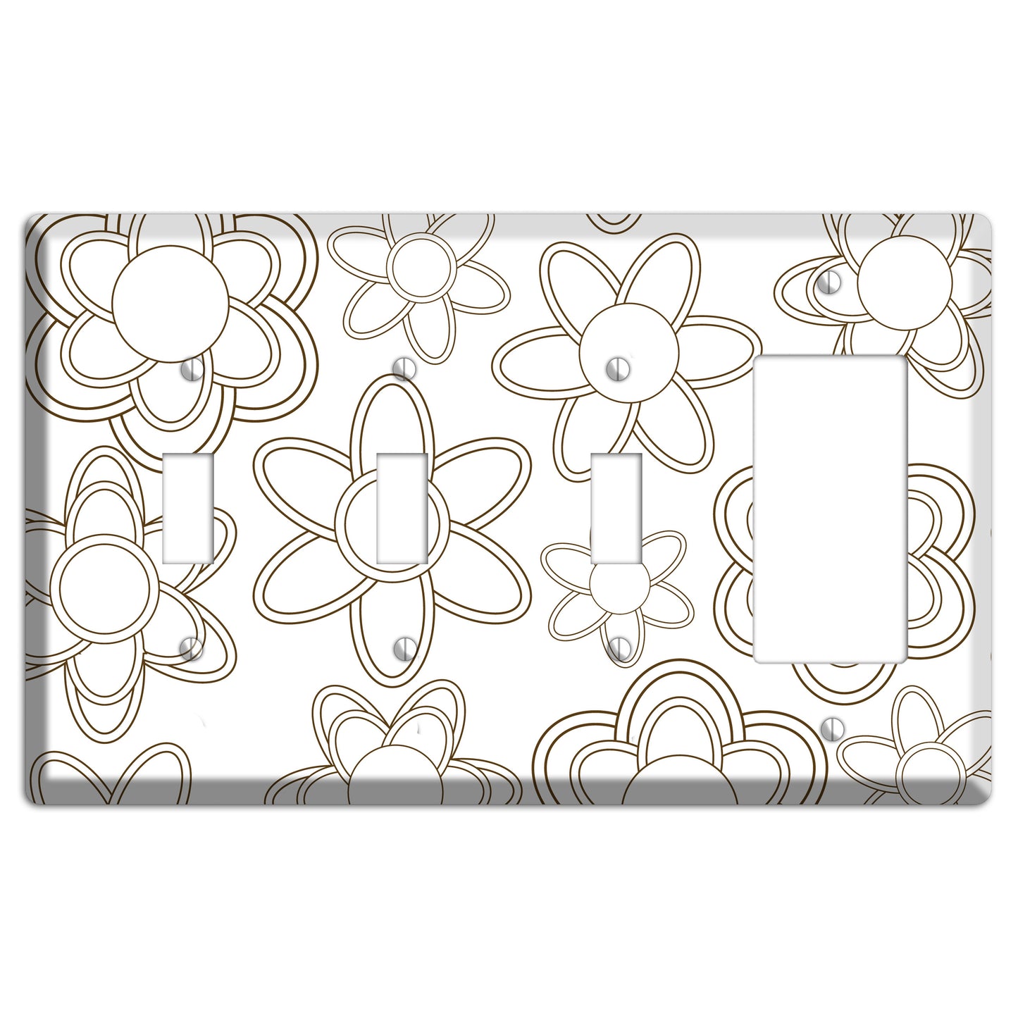 White with Retro Floral Contour 3 Toggle / Rocker Wallplate