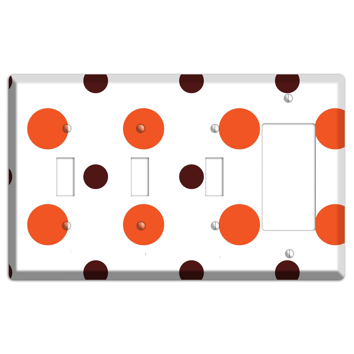 Coral and Brown Multi Medium Polka Dots 3 Toggle / Rocker Wallplate