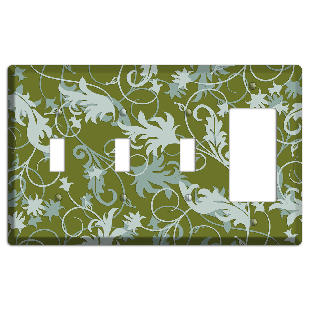 Green and Beige Victorian Sprig 3 Toggle / Rocker Wallplate