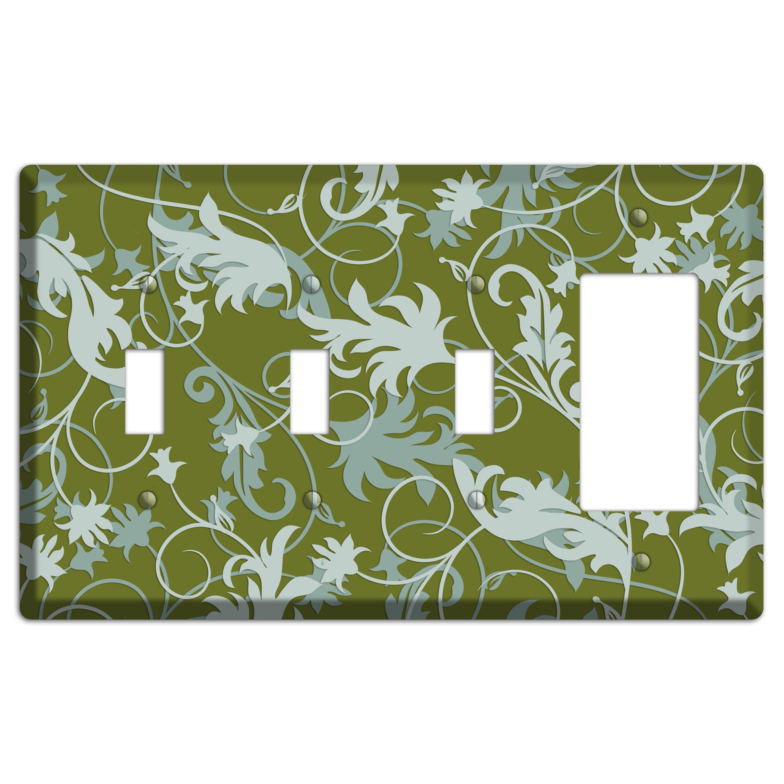Green and Beige Victorian Sprig 3 Toggle / Rocker Wallplate
