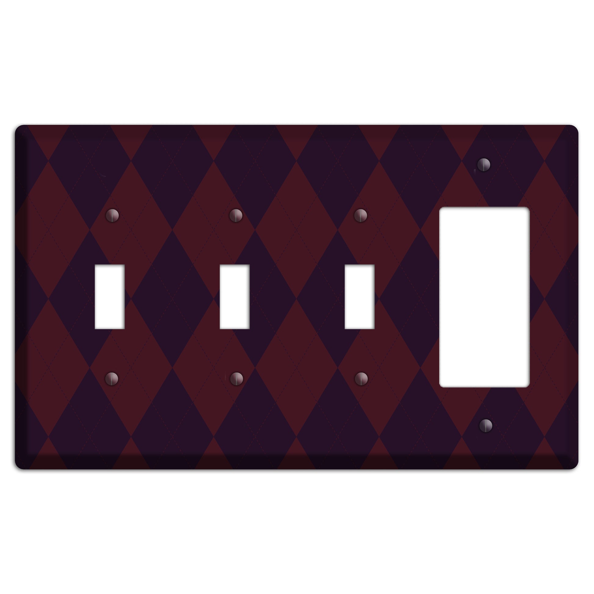 Burgundy Argyle 3 Toggle / Rocker Wallplate