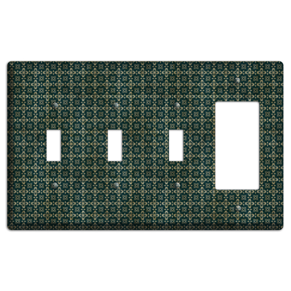 Dark Green Grunge Arabesque 3 Toggle / Rocker Wallplate