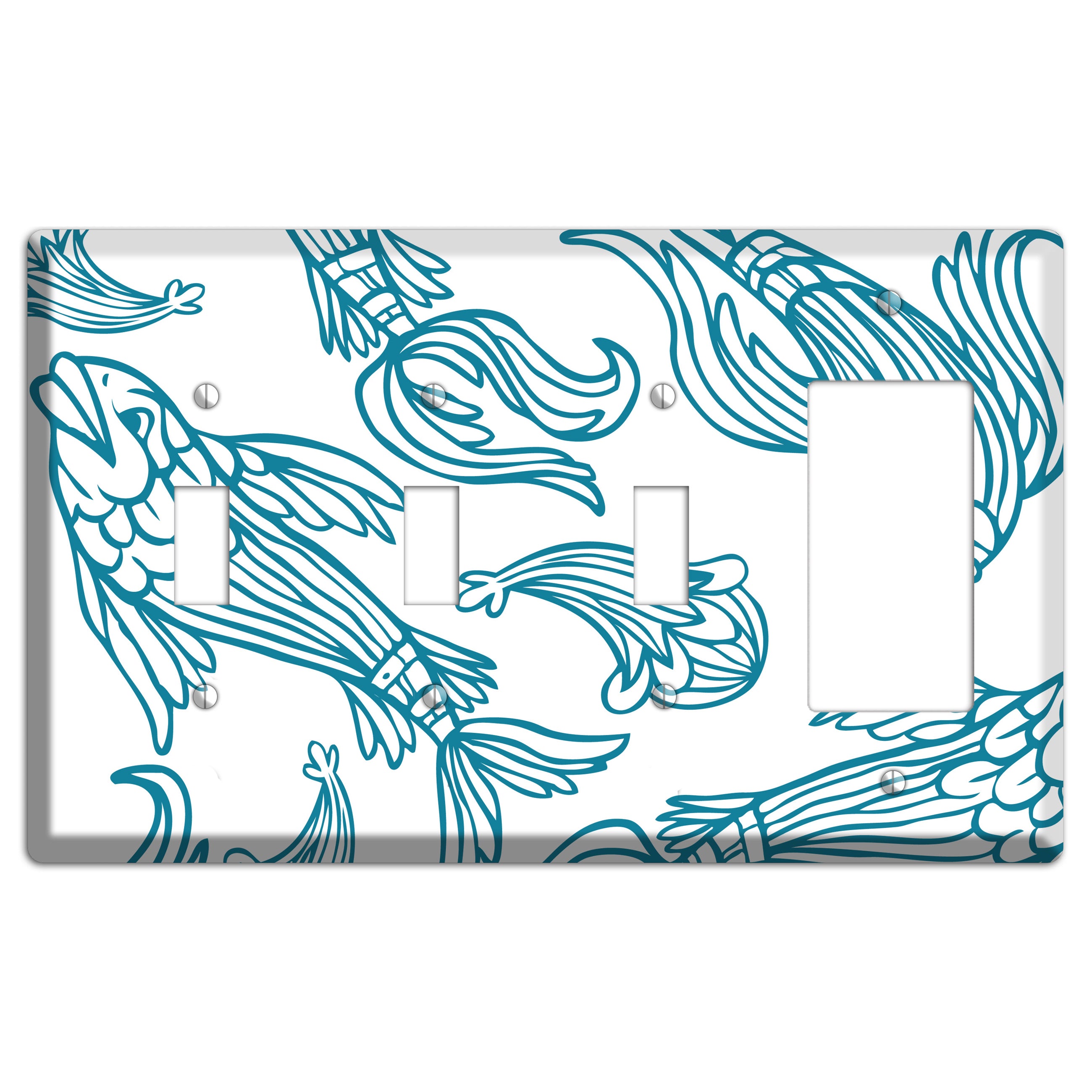 Teal and White Koi 3 Toggle / Rocker Wallplate
