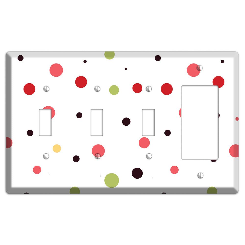 White with Multi Pink Small Dots 3 Toggle / Rocker Wallplate