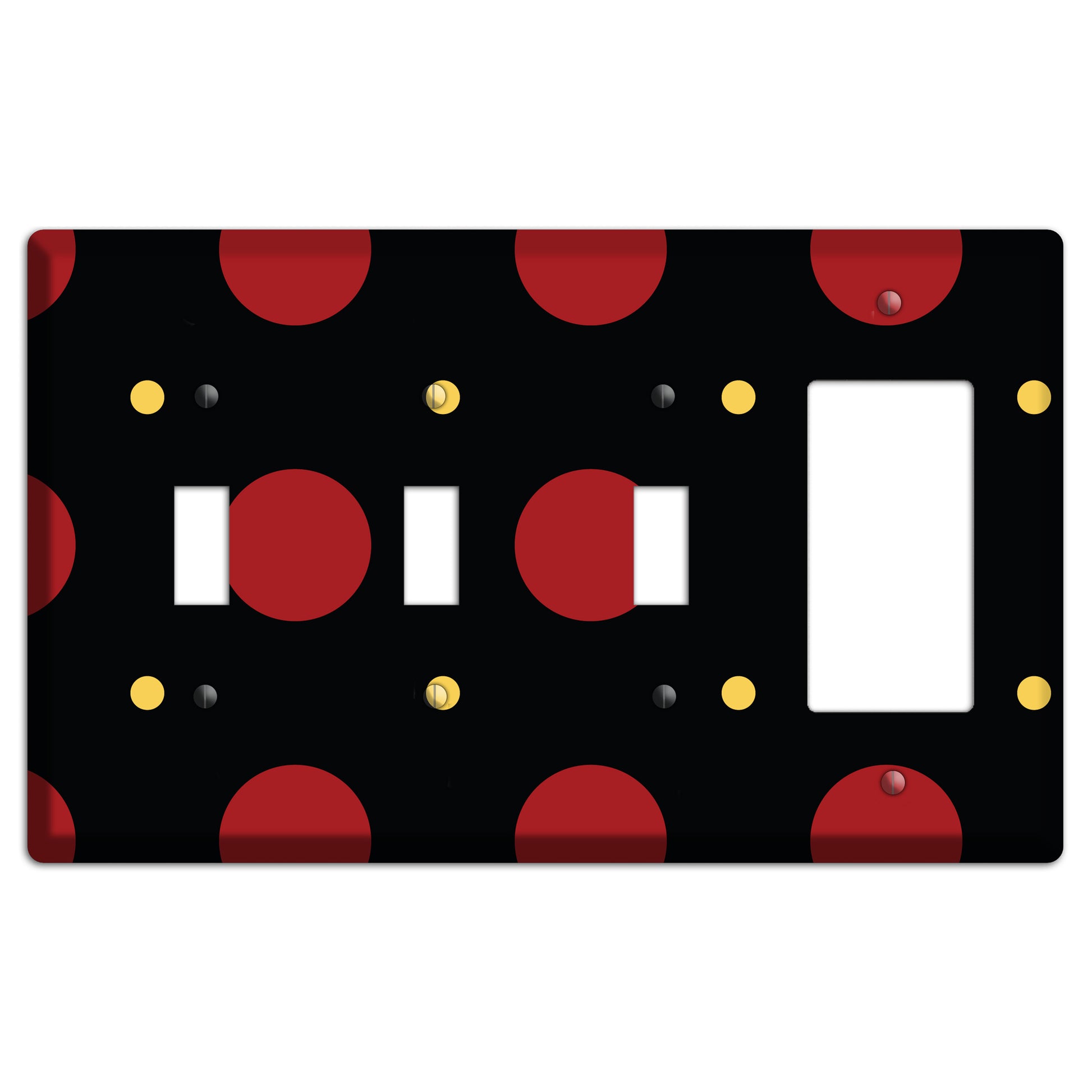 Black with Red and Yellow Multi Tiled Medium Dots 3 Toggle / Rocker Wallplate