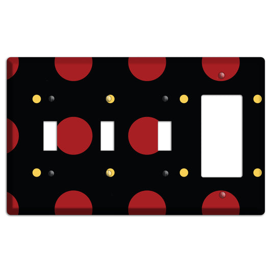Black with Red and Yellow Multi Tiled Medium Dots 3 Toggle / Rocker Wallplate