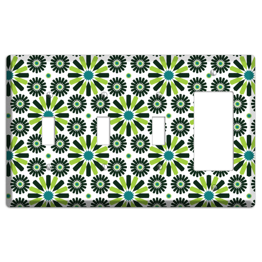 Lime and Teal Scandinavian Floral 3 Toggle / Rocker Wallplate