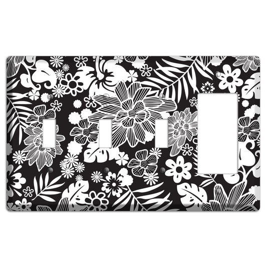 Black with White Tropical 3 Toggle / Rocker Wallplate