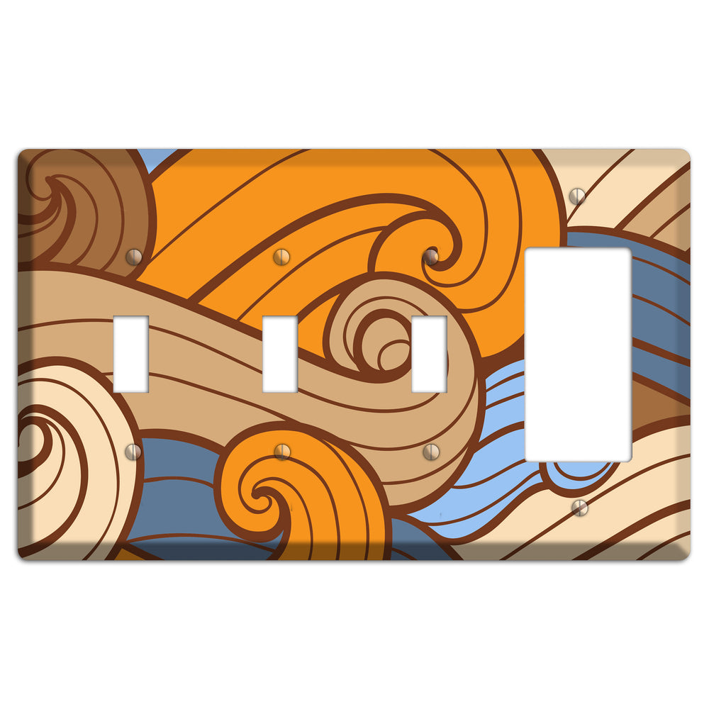 Abstract Curl Blue & Cream 3 Toggle / Rocker Wallplate