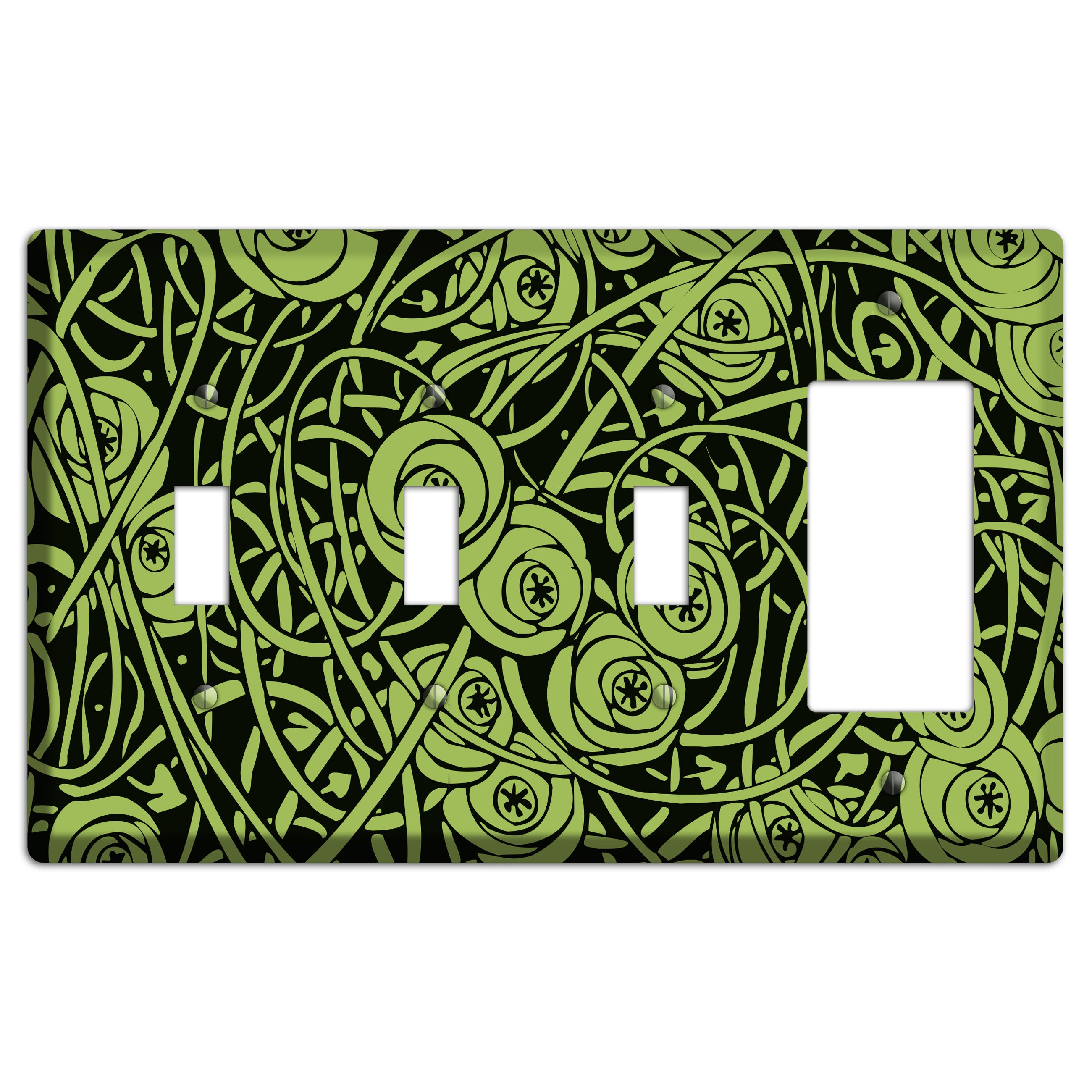 Green Deco Floral 3 Toggle / Rocker Wallplate