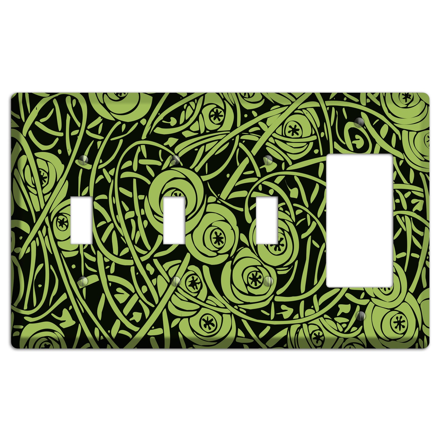 Green Deco Floral 3 Toggle / Rocker Wallplate