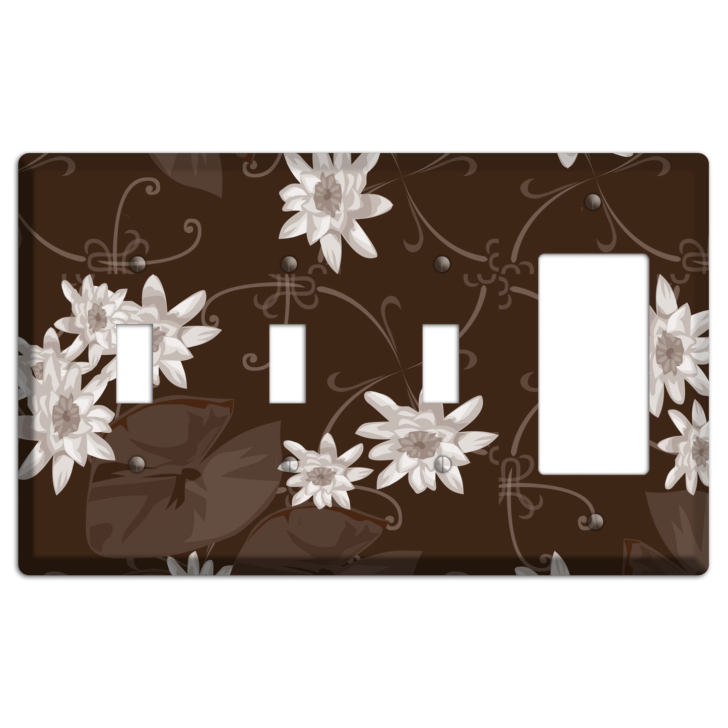 Brown with White Blooms 3 Toggle / Rocker Wallplate