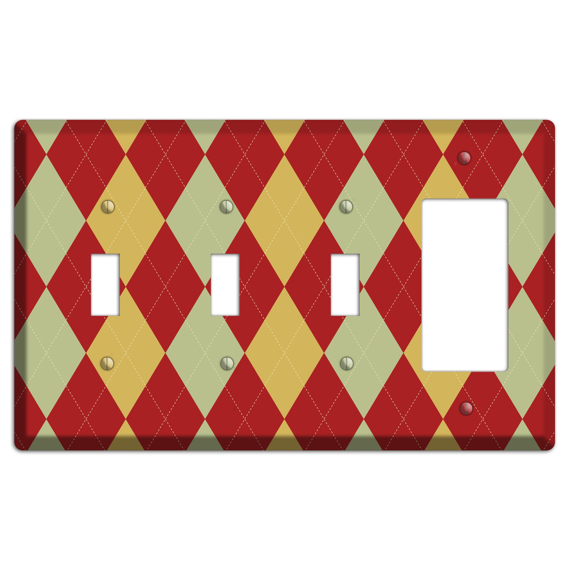 Burnt Orange and Light Green Argyle 3 Toggle / Rocker Wallplate