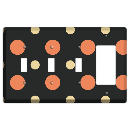 Black with Coral and Beige Multi Medium Polka Dots 3 Toggle / Rocker Wallplate