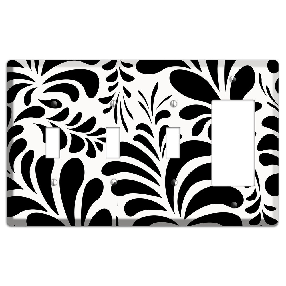 White with Black Herati 3 Toggle / Rocker Wallplate
