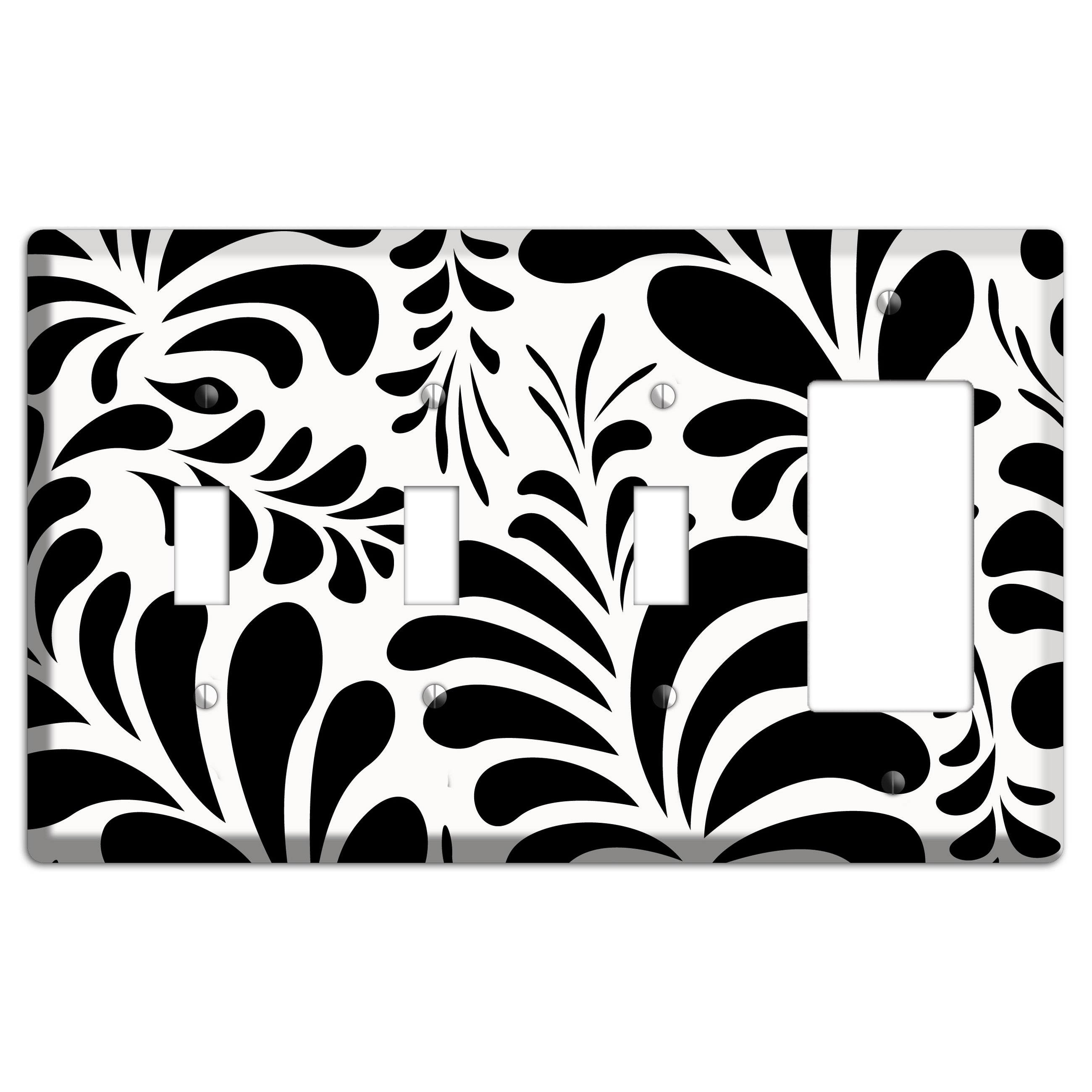 White with Black Herati 3 Toggle / Rocker Wallplate