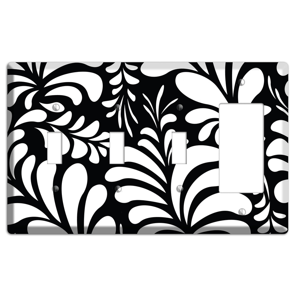Black with White Herati 3 Toggle / Rocker Wallplate