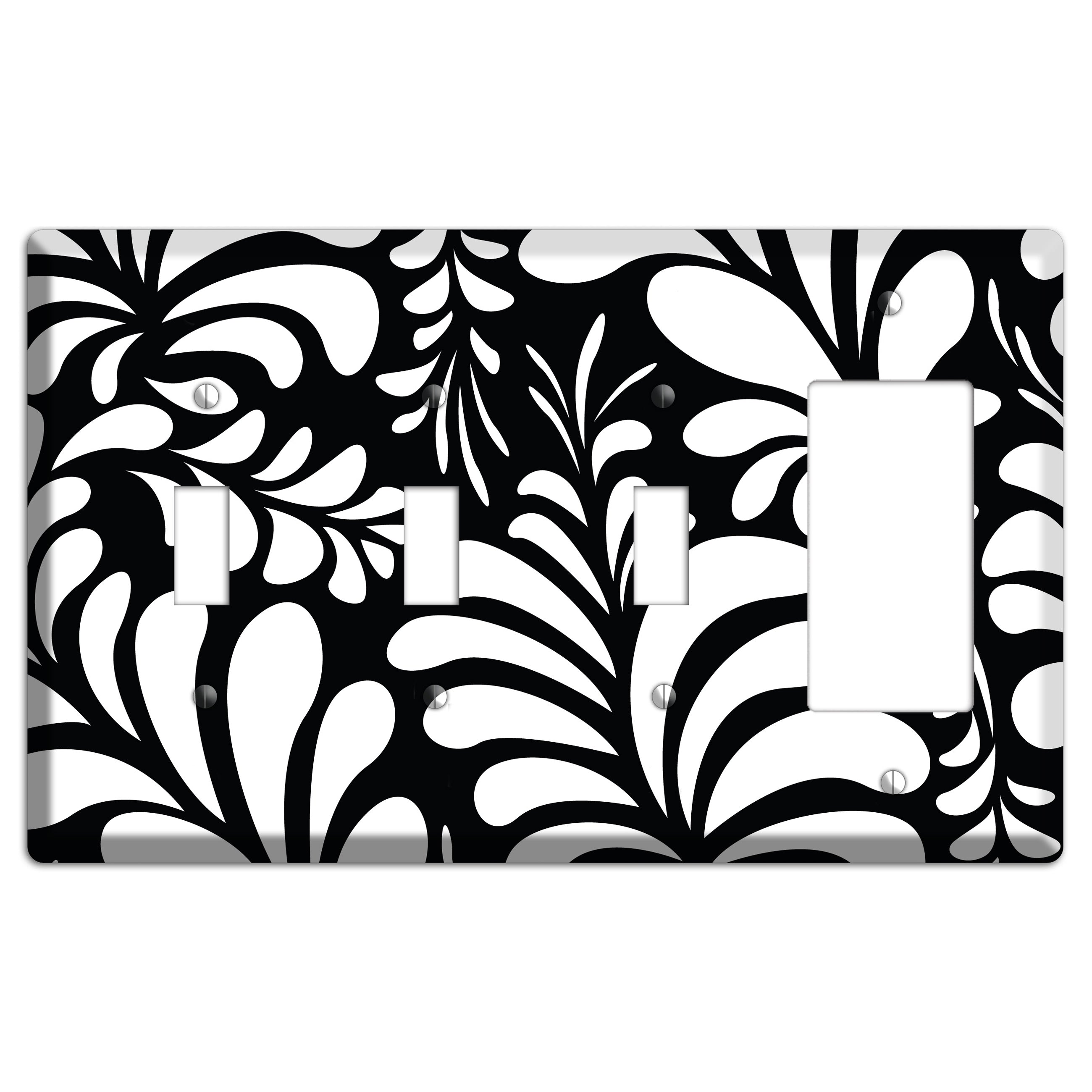 Black with White Herati 3 Toggle / Rocker Wallplate