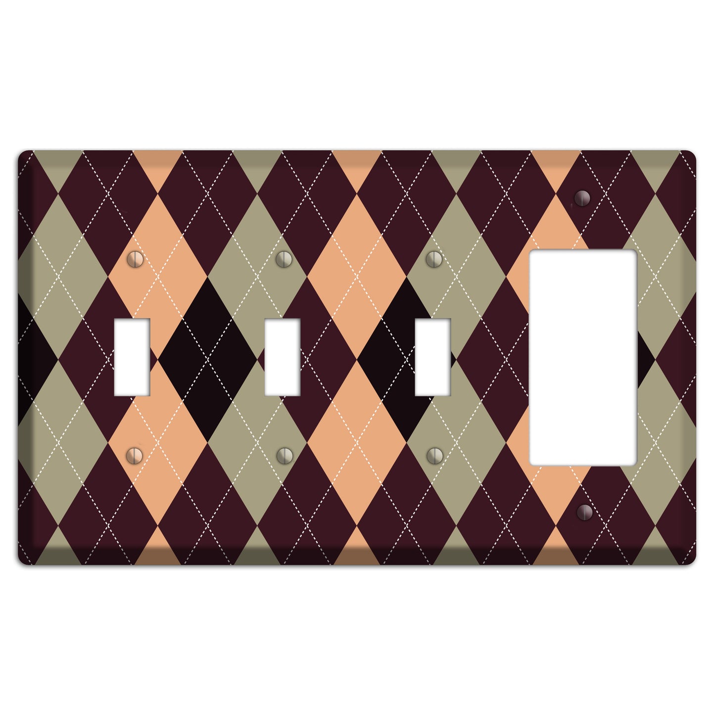 Beige and Brown Argyle 3 Toggle / Rocker Wallplate