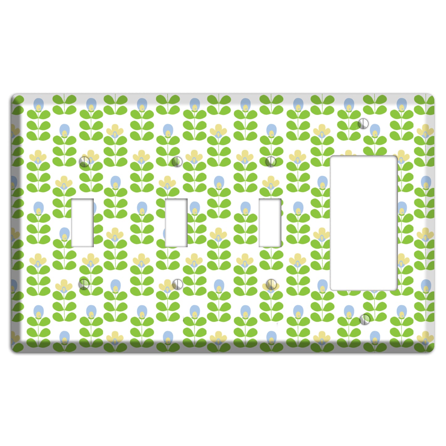 Green Deco Floral Half Drop 3 Toggle / Rocker Wallplate