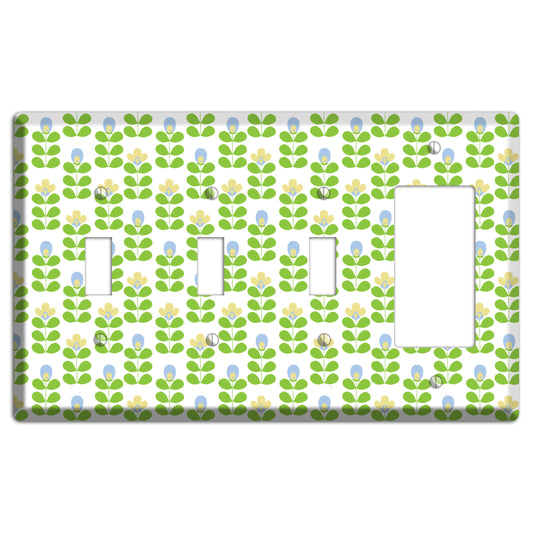 Green Deco Floral Half Drop 3 Toggle / Rocker Wallplate