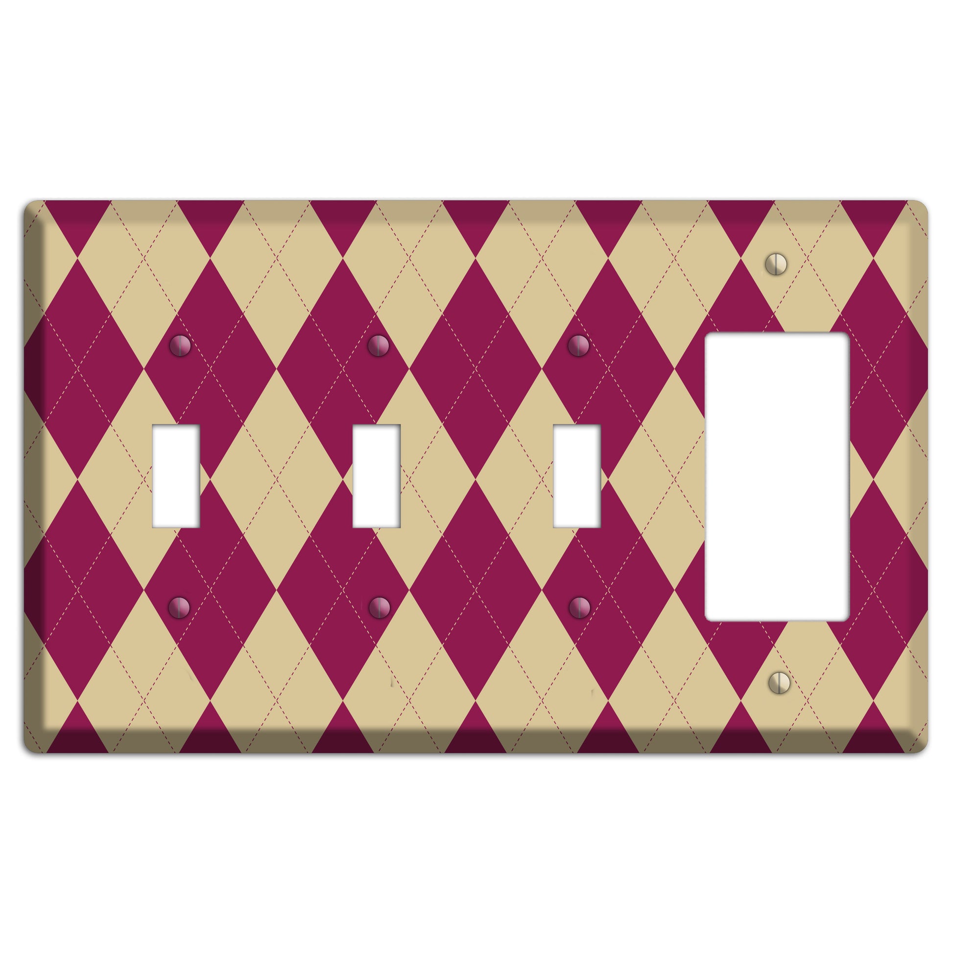 Red and Tan Argyle 3 Toggle / Rocker Wallplate