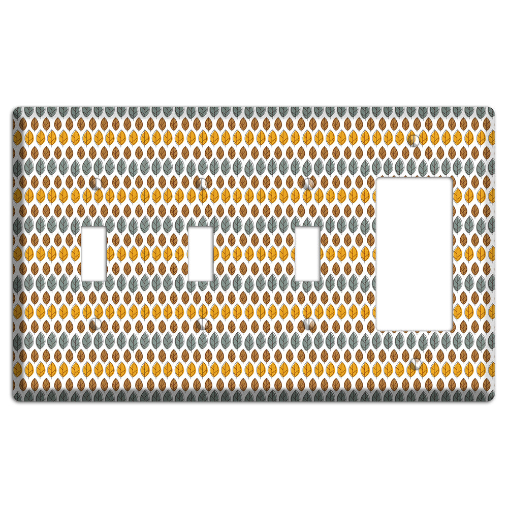 Grey Umber Mustard Dusty Blue Leaf Contour 3 Toggle / Rocker Wallplate