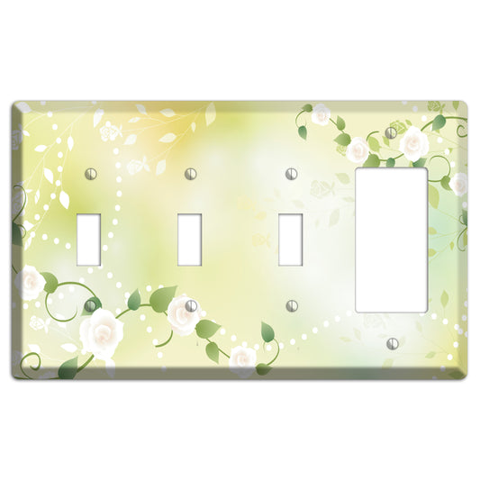 Green Delicate Flowers 3 Toggle / Rocker Wallplate