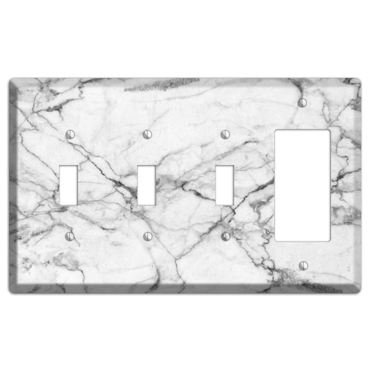 White and Gray Marble 3 Toggle / Rocker Wallplate