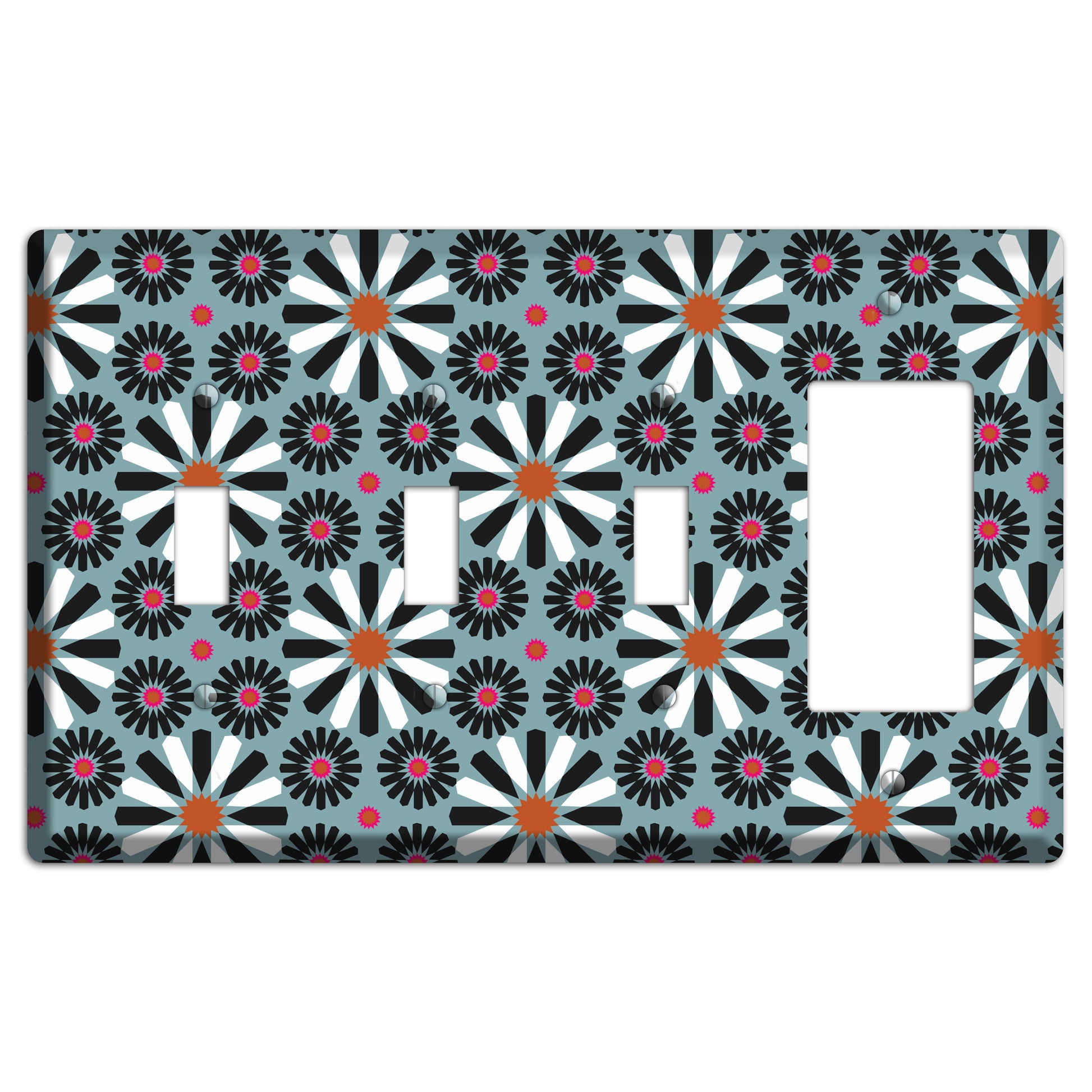 Dusty Blue with Scandinavian Floral 3 Toggle / Rocker Wallplate
