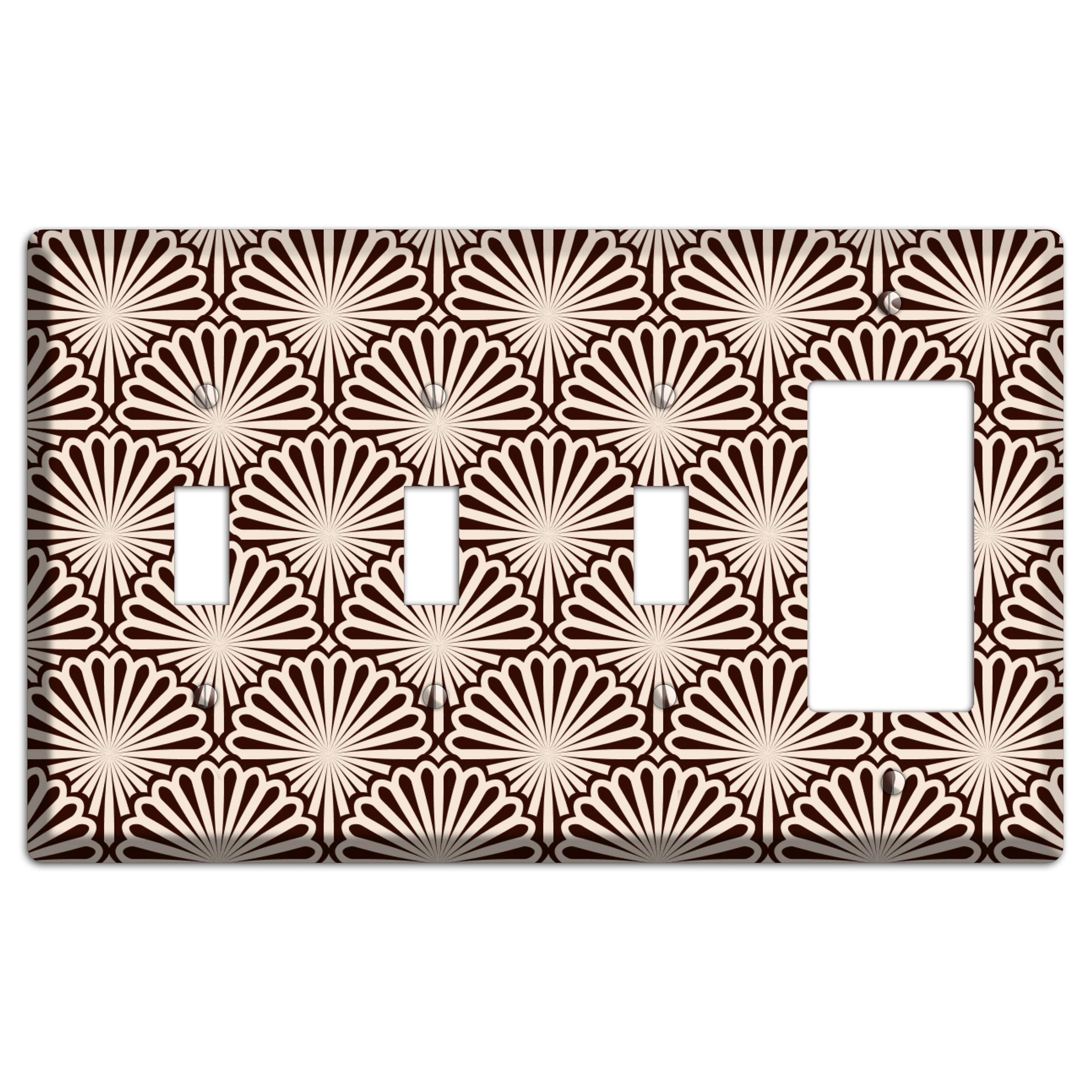 Black and White Deco Scallop Fans 3 Toggle / Rocker Wallplate