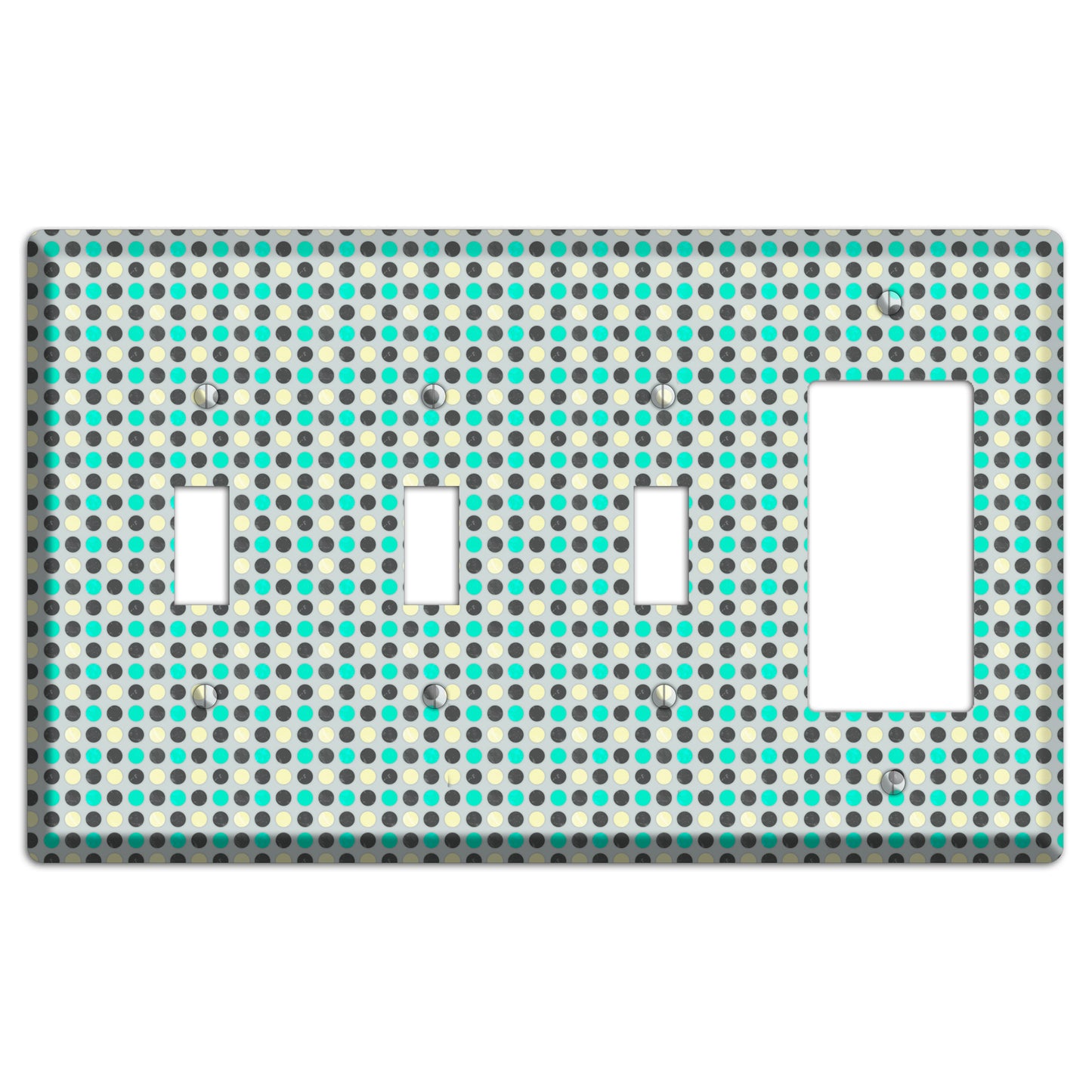 Grey with Black Off White and Turquoise Dots 3 Toggle / Rocker Wallplate