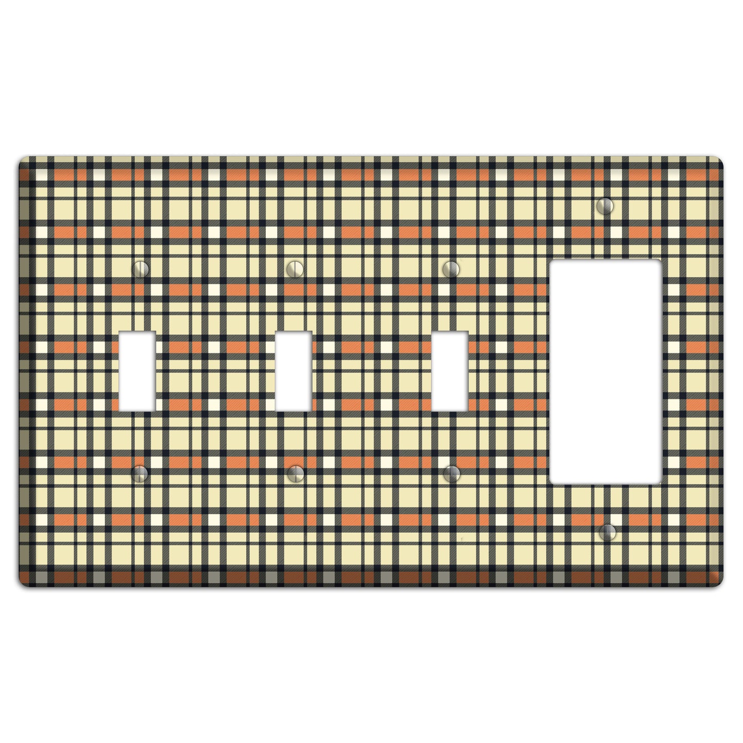 Beige and Brown Plaid 3 Toggle / Rocker Wallplate