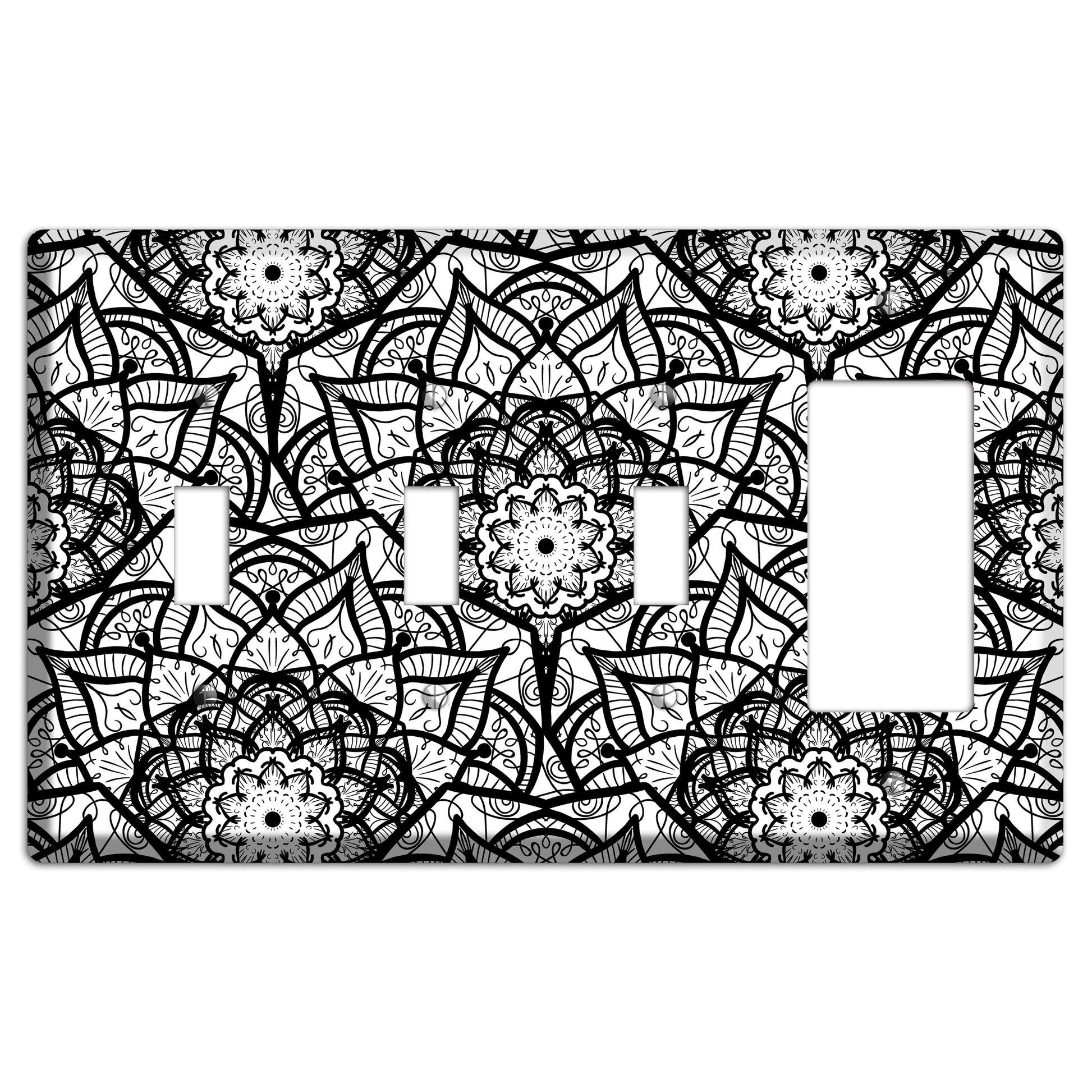 Mandala Black and White Style U Cover Plates 3 Toggle / Rocker Wallplate