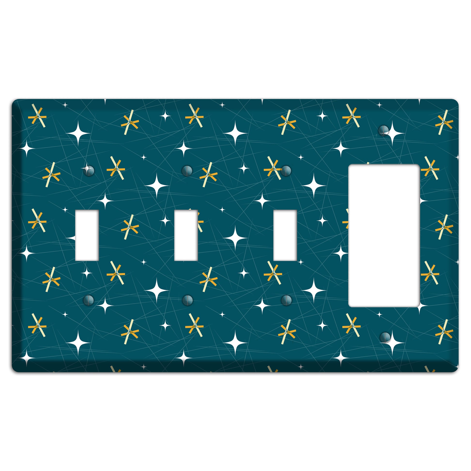 Navy Mid-Century Atomic 3 Toggle / Rocker Wallplate