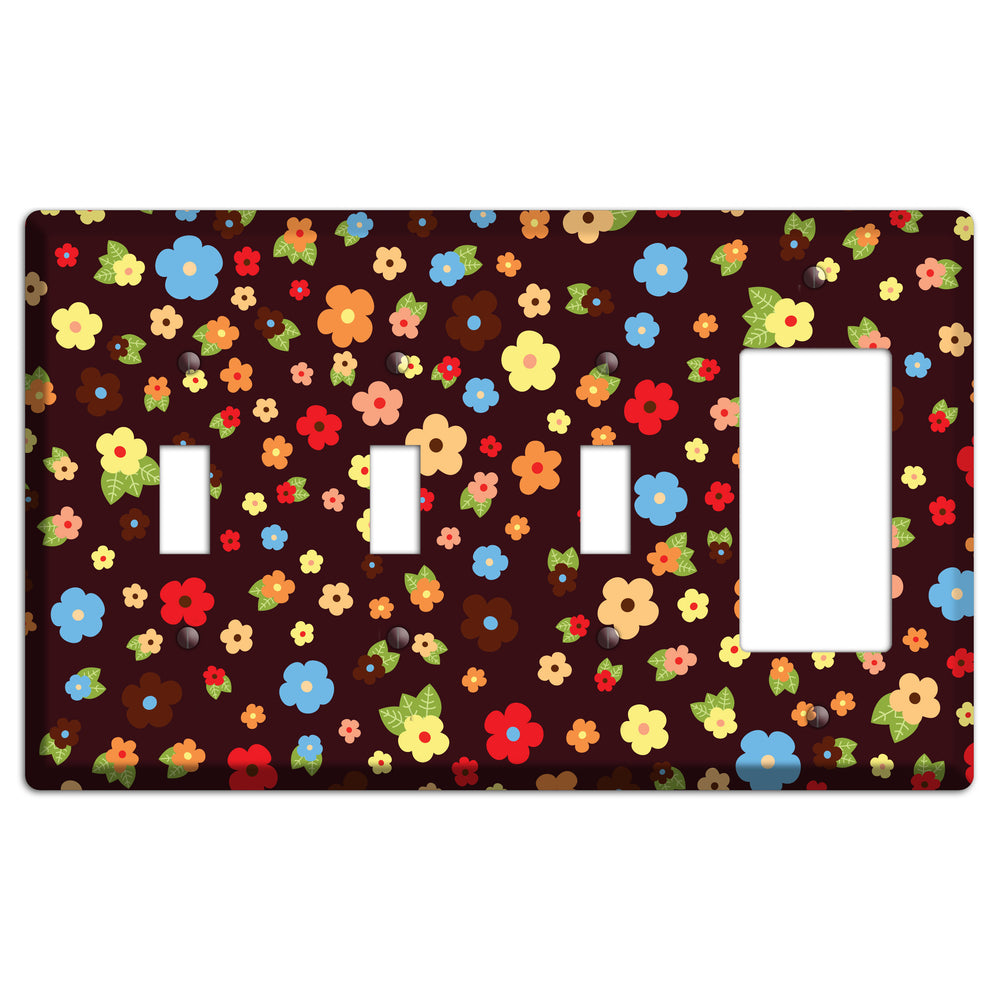 Brown Tiny Delicate Flowers 3 Toggle / Rocker Wallplate