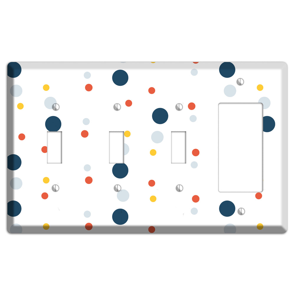 White with Multi Blue and Umber Medium Dots 3 Toggle / Rocker Wallplate
