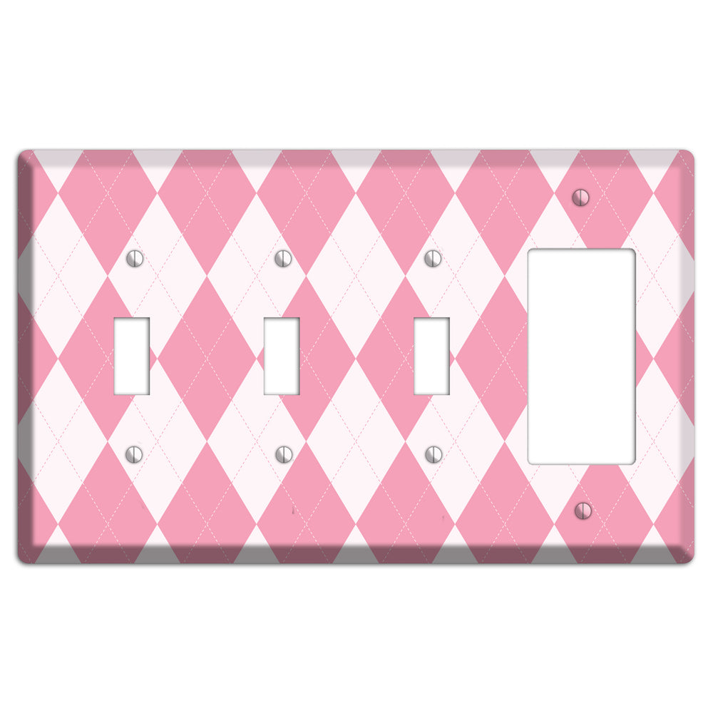 Pink Argyle 3 Toggle / Rocker Wallplate