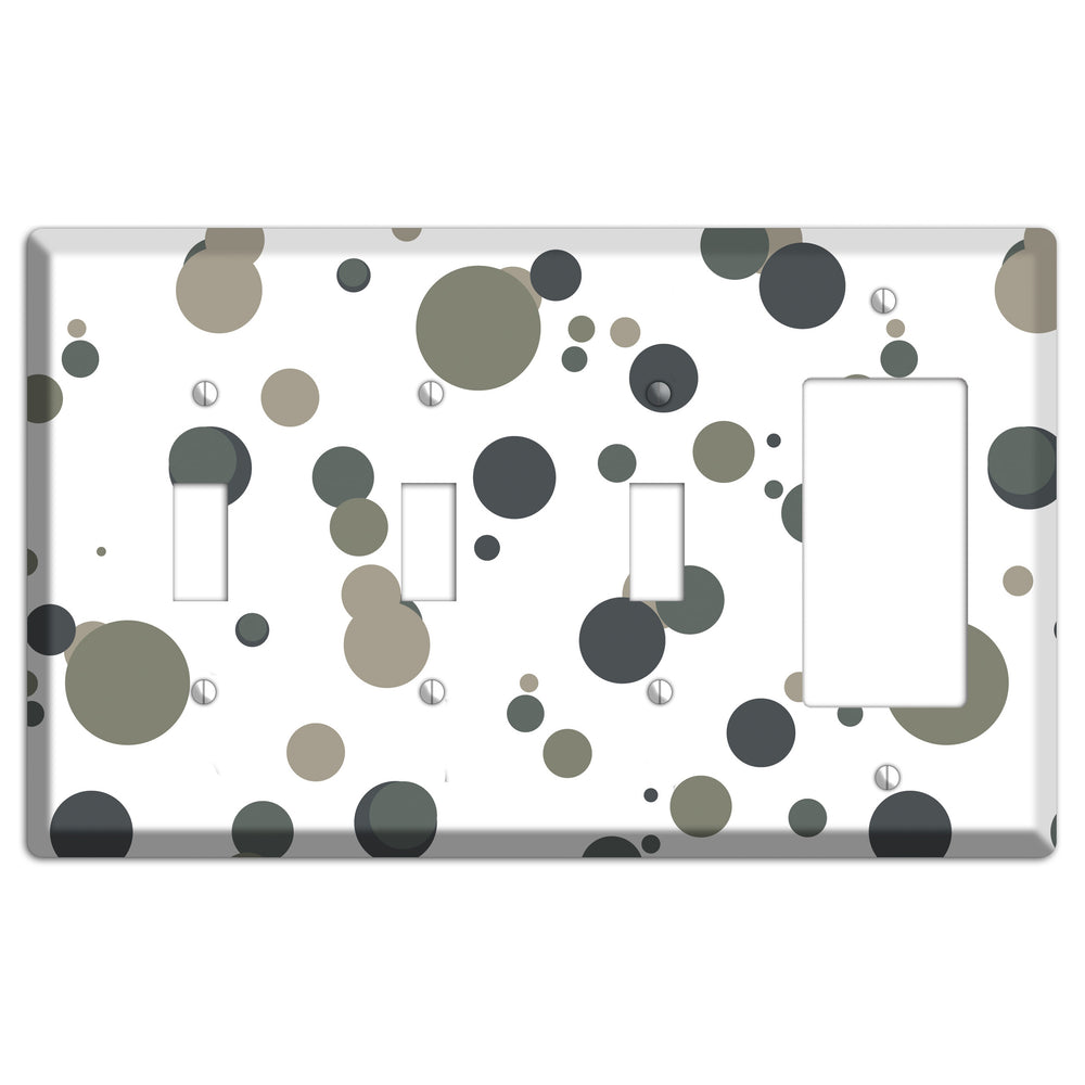 White with Multi Grey Medium Dots 3 Toggle / Rocker Wallplate